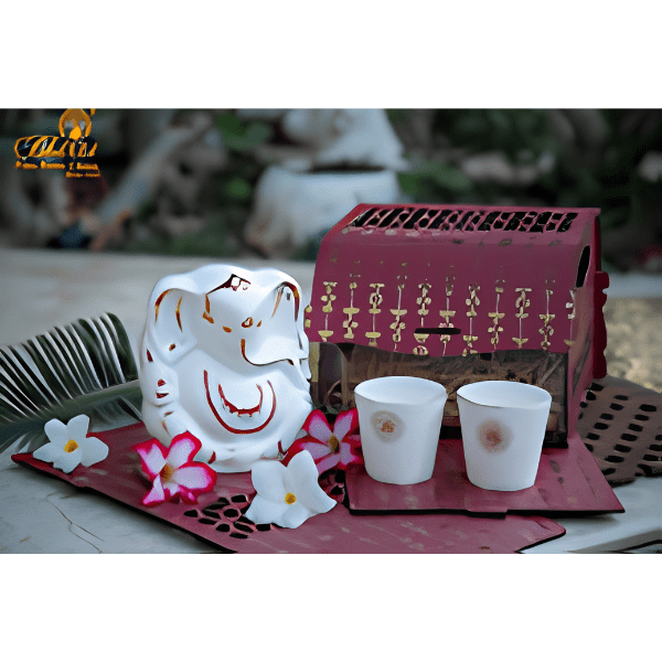 Lord Ganesh With Two Diya Set With Swarovski Crystal Set Of 3