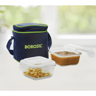 Borosil Blue Glass Lunchbox, Square x 2 (Tall)