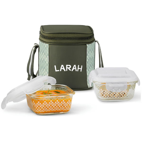 Larah By Borosil Gracia Glass Lunchbox, Square x 2 (Tall)