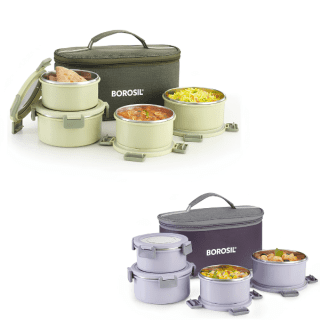 Borosil Glory Green Lunchbox, Set of 4