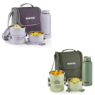 Borosil Glory Lavender Lunchbox w SS Bottle