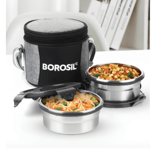 Borosil Feast Stainless Steel Lunch Box, Round x 2 (Tall)