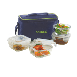 Borosil Blue Universal Glass Lunchbox set of 4