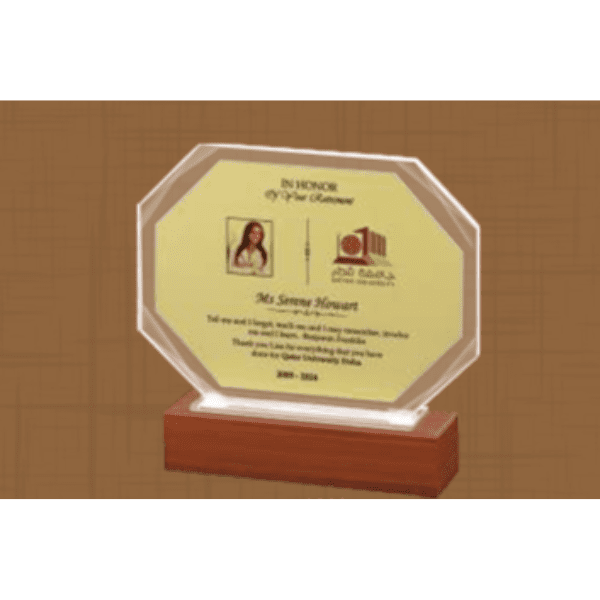 Glass Octagon Trophy with Wooden Base