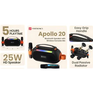 Portronics Apollo 20 25W Portable Bluetooth Karaoke Speaker with Wireless Mic