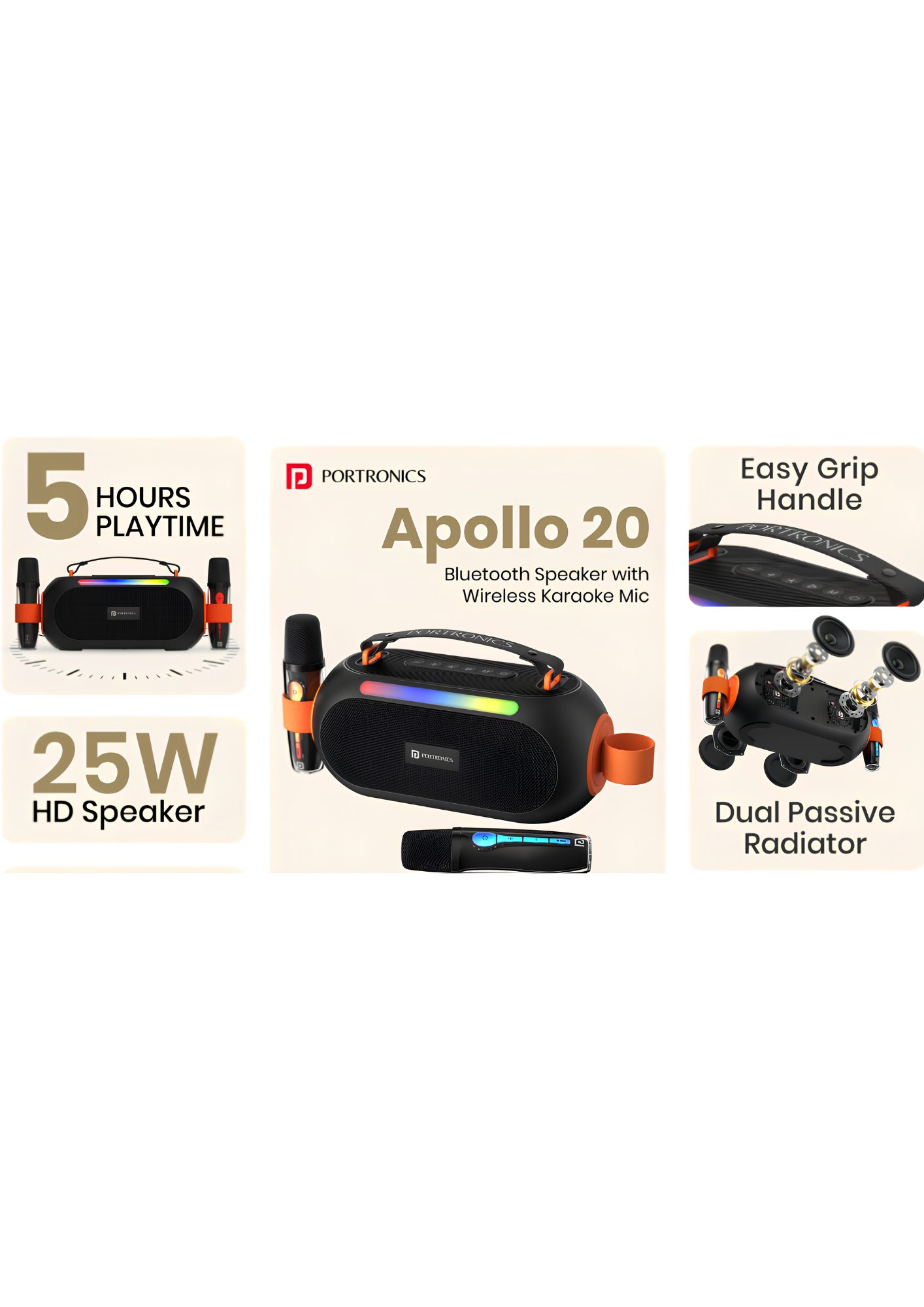 Portronics Apollo 20 25W Portable Bluetooth Karaoke Speaker with Wireless Mic