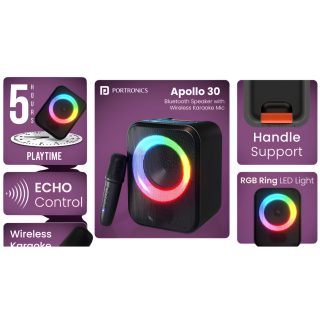 Portronics Apollo 30 30W Bluetooth Party Speaker with Wireless Karaoke Mic