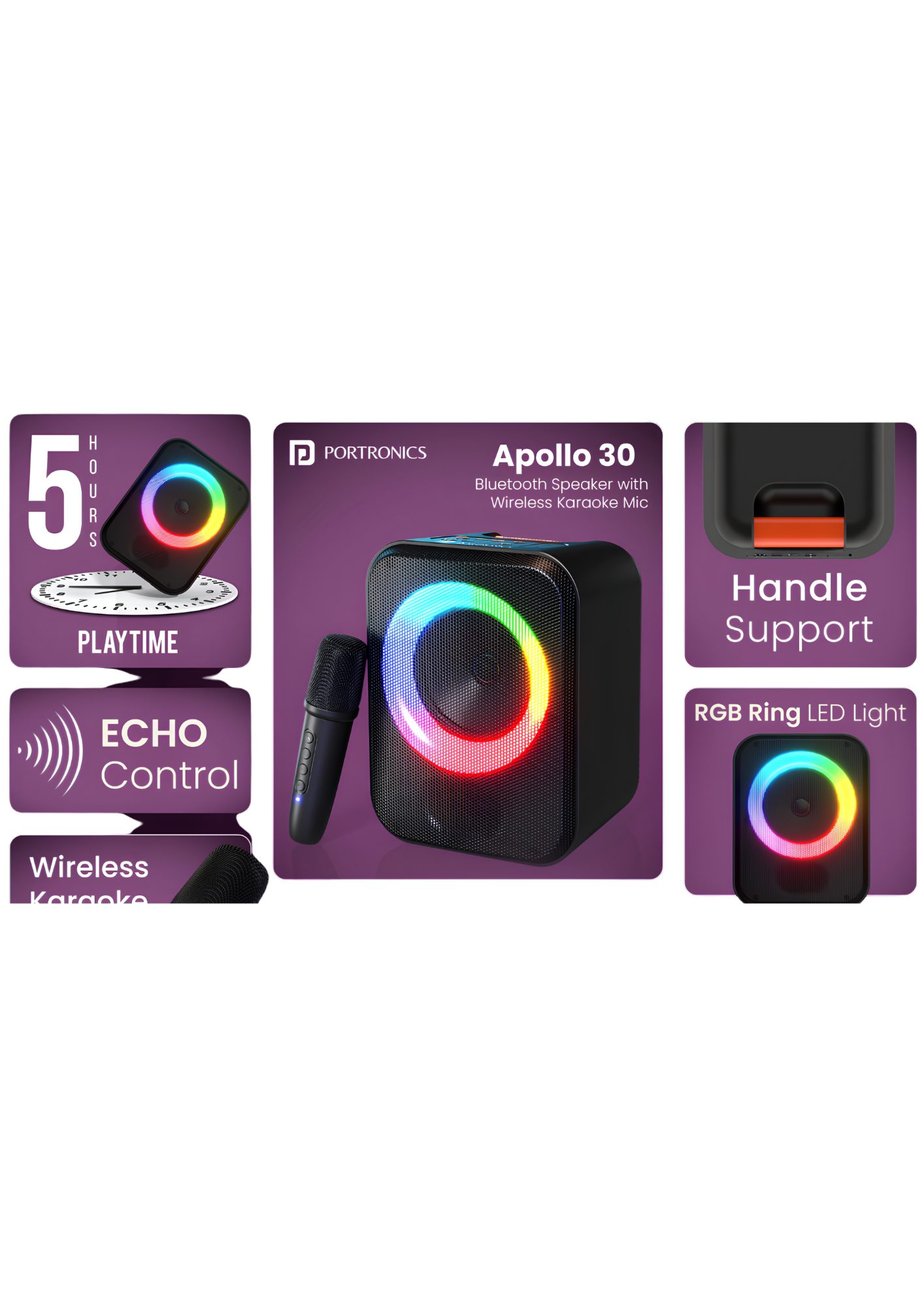 Portronics Apollo 30 30W Bluetooth Party Speaker with Wireless Karaoke Mic