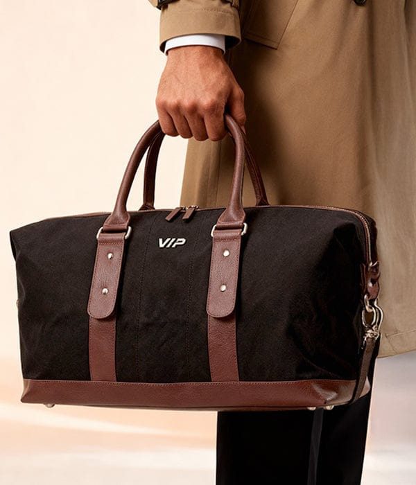 VIP Medium Size Black Bag with Brown Strips