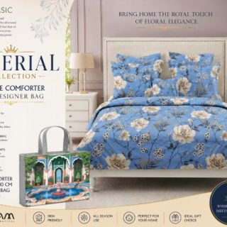 Swayam Double Comforter in a designer bag