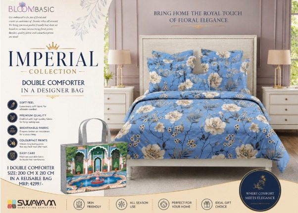 Swayam Double Comforter in a designer bag