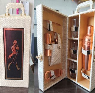 Leatherette Portable Bar Set 3 Glasses Electro Plated Rose Gold / Gold / Black