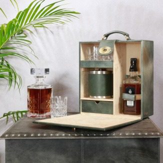 Leatherette Bar Set with decanter and Leatherette covered Accessories