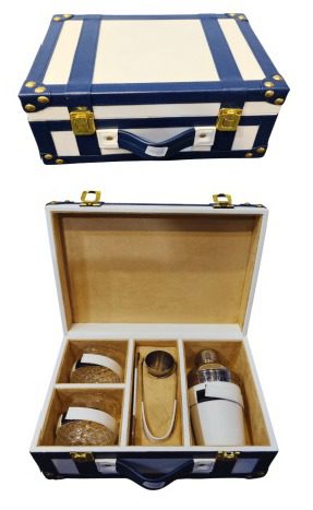 Leatherette Bar Set with 2 Glasses and Leatherette covered Accessories