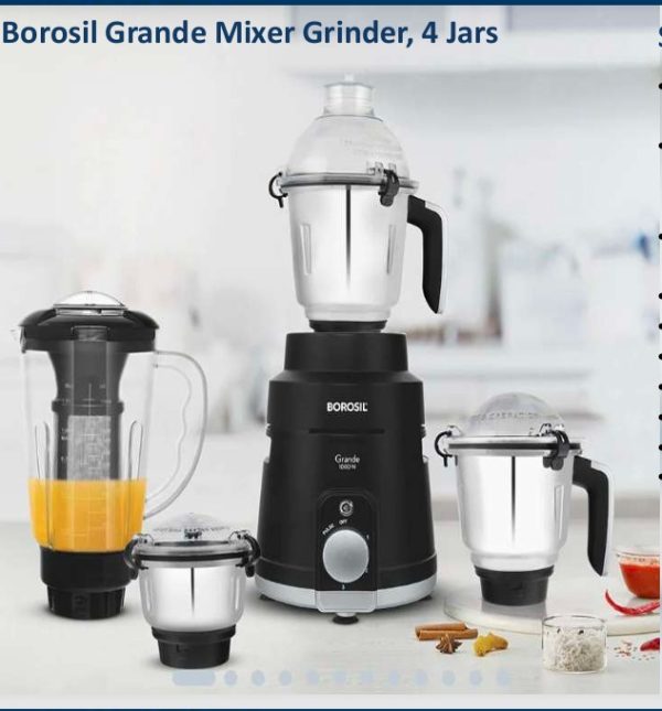 Borosil Grande Mixer Grinder, 4 Jars