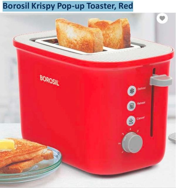 Borosil Krispy Pop-up Toaster, Red