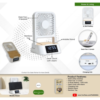 Fuzo Gale Desk Fan with Alarm Clock and USB Hub for charging
