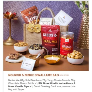 OMAY FOODS  NOURISH AND NIBBLE DIWALI JUTE BAG